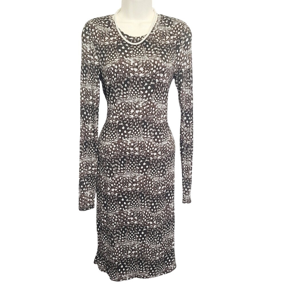 BCBGMAXAZRIA Womens Brown White Abstract Dot Long Sleeve Modal Dress Size M